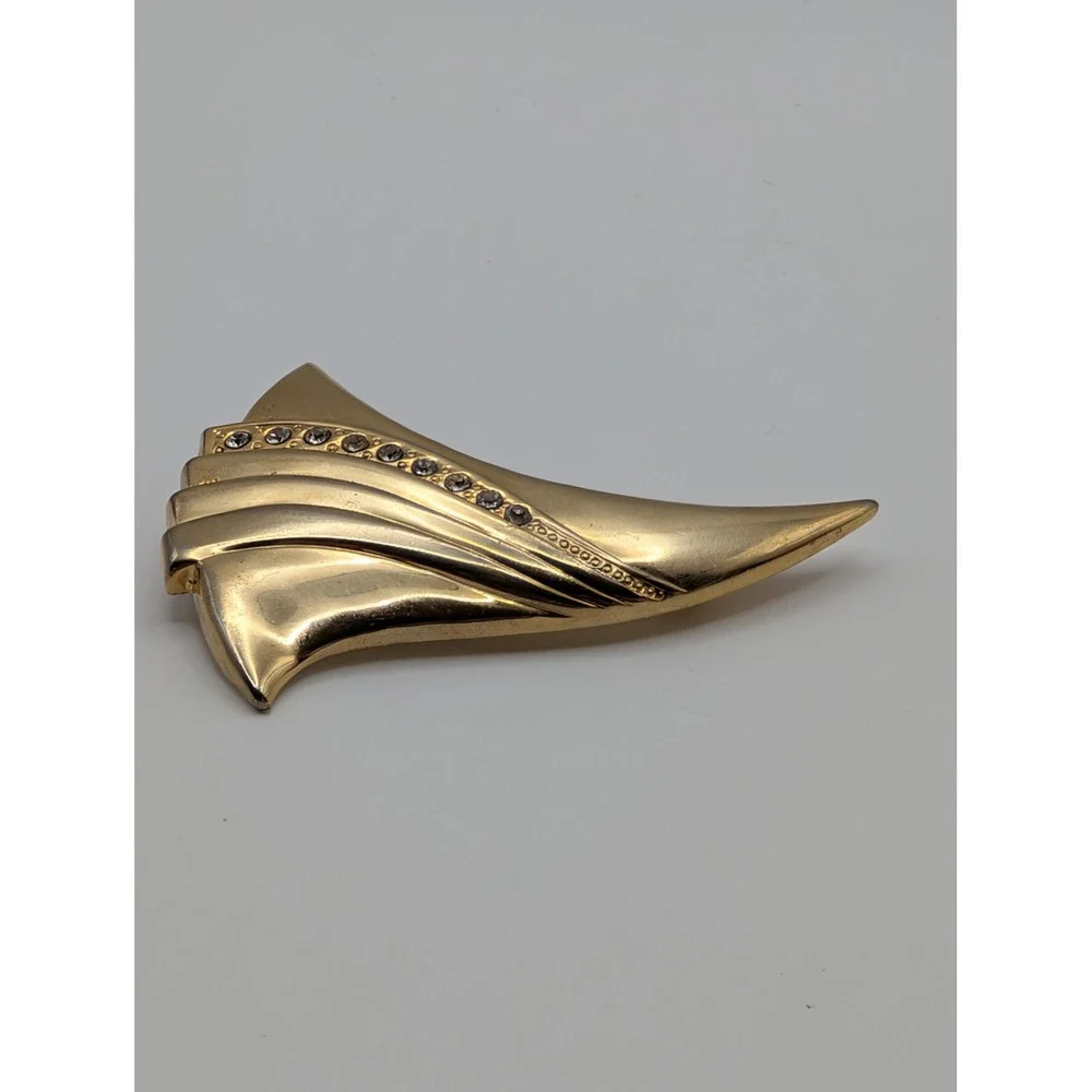 Vintage Gold Tone Rhinestone Sailboat Brooch Pin Abstract Modernist‎ Nautical